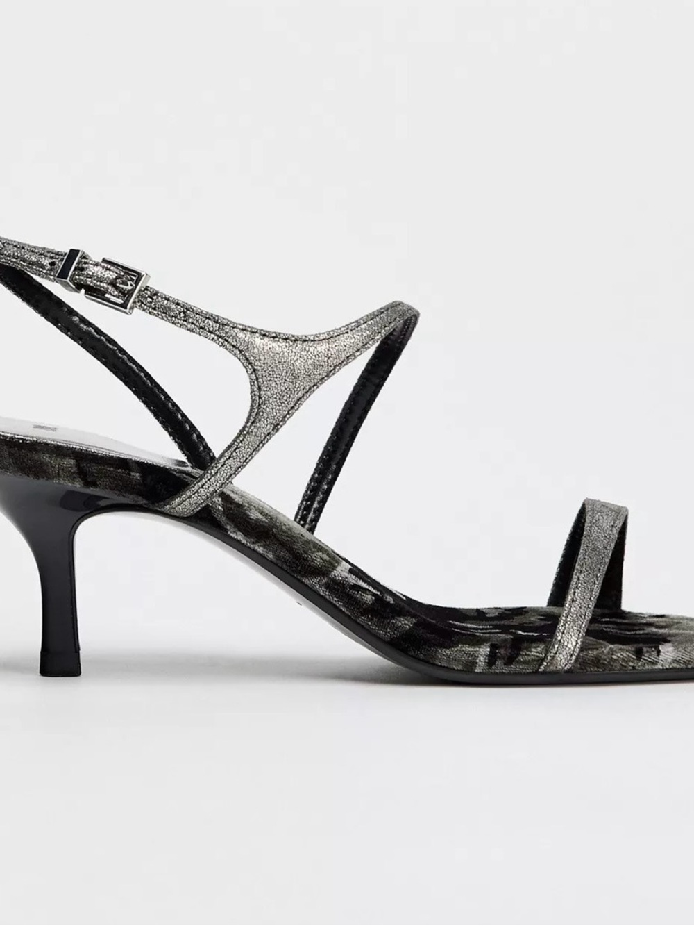 Brand New Without Tags Zara Silver Metallic Strappy Kitten Heel Sandals